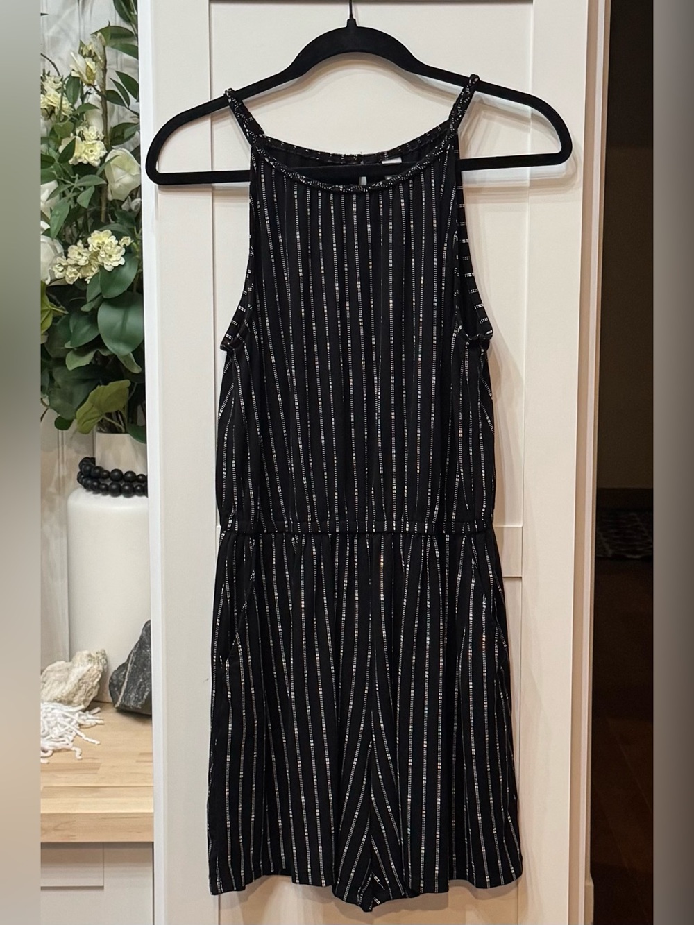 Old Navy Romper, Black With White Pinstripes
